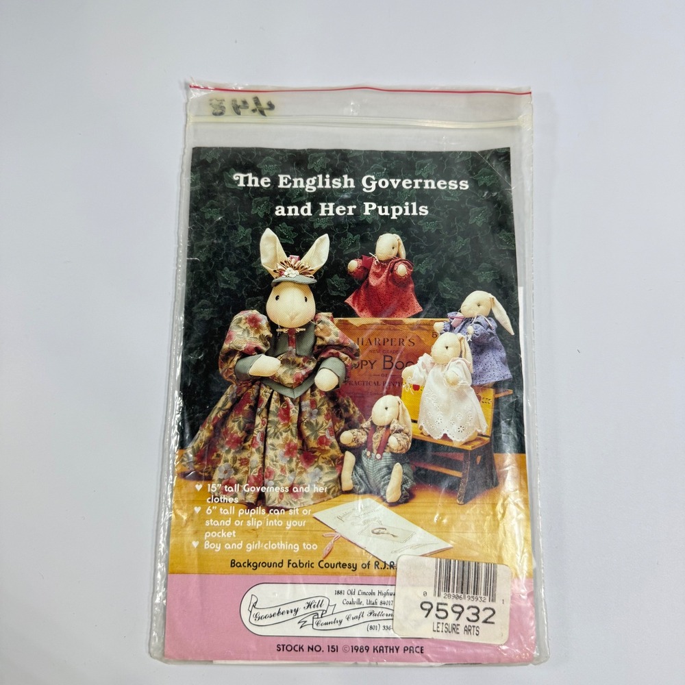 VTG Gooseberry Hill Bunny Rabbit Doll Sewing Pattern English Governess 1989 DIY